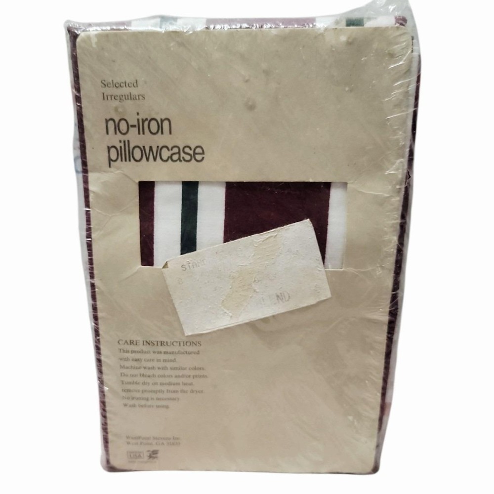 Vintage‎ WestPoint Stevens No-Iron Pillowcase Burgundy Green Stripe Sealed - Picture 2 of 2